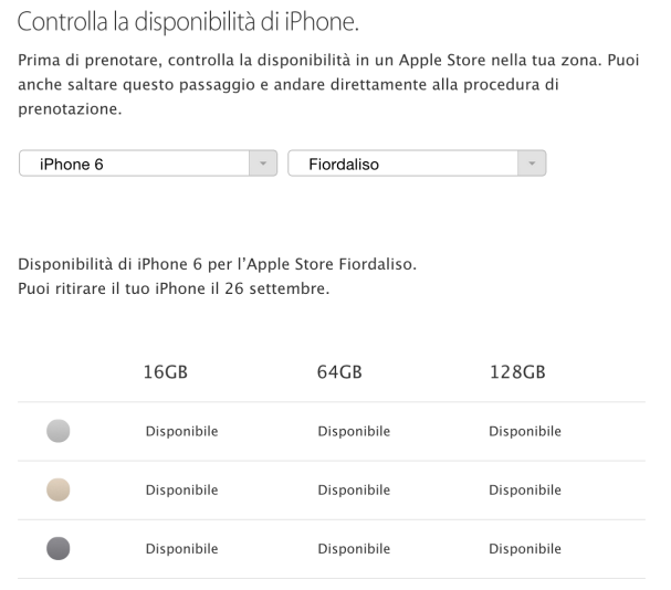 Disponibilità iPhone 6
