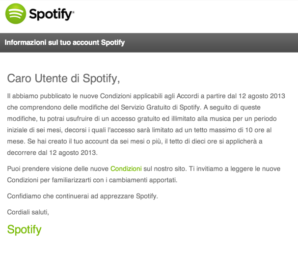 nuove condizioni spotify