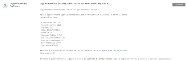 aggiornamento di compatibilità RAW per fotocamera digitale 5.01