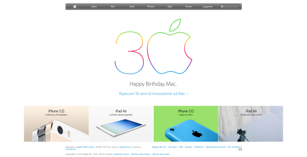 Sito web apple (Happy Birthday Mac