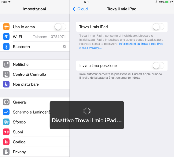 disattivo trova iPad