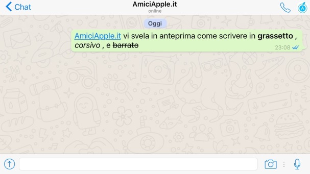 Formattazioni testuali WhatsApp
